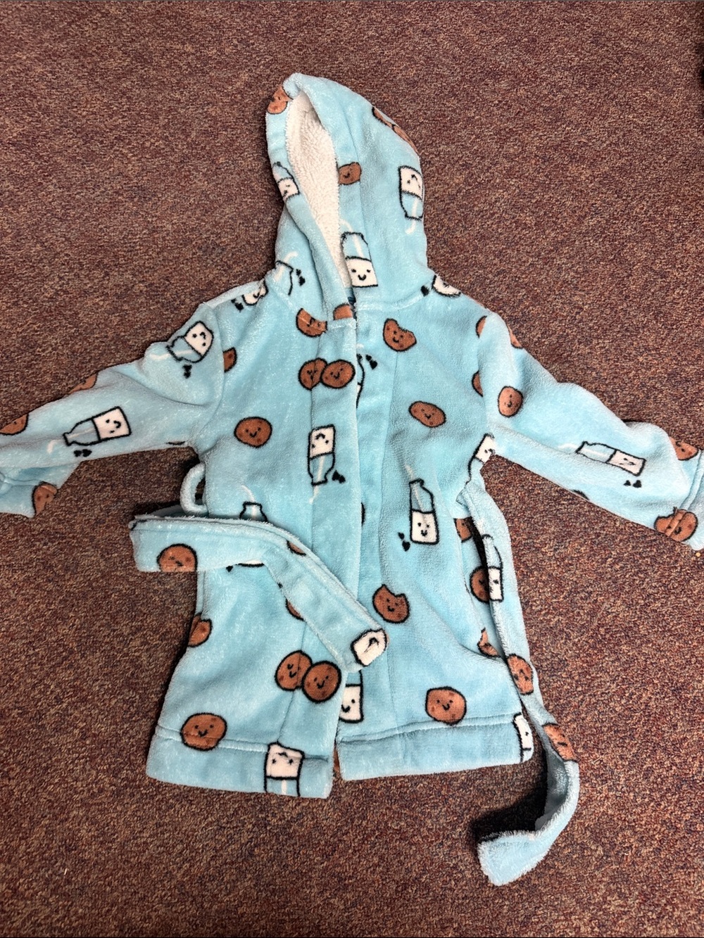 Kids Light Blue Hooded Fleece Robe with Cookie & Milk Print